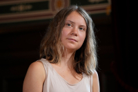 Klimaaktivist Greta Thunberg under en pressekonferanse i Paris forrige måned.